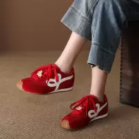 牛反绒德训鞋女2026春季新款休闲真皮时尚百搭圆头平底休闲小白鞋