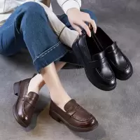 真皮乐福鞋女2026春季新款厚底懒人单鞋一脚蹬学院风jk制服小皮鞋
