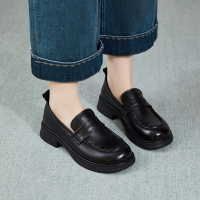 真皮复古粗跟乐福鞋女2026春季新款一脚蹬防滑百搭休闲懒人小皮鞋