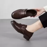 真皮流苏乐福单鞋女2026春季新款jk黑色一脚蹬英伦布洛克小皮鞋