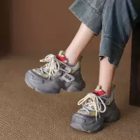 真皮老爹鞋2026春季新款网面拼接圆头系带百搭舒适休闲运动鞋女