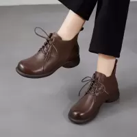 真皮靴子女马丁靴2026春秋新款头层牛皮粗舒适裸靴短筒系带单靴