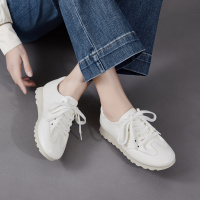 简约头层牛皮休闲系带板鞋女2026春季新款平底真皮舒适运动小白鞋