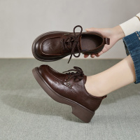 系带乐福鞋子女2026春季新款单鞋真牛皮百搭配裙子的小皮鞋