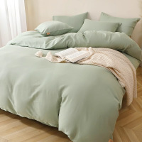 A类全棉双层纱床上四件套纯棉纯色被套床单人三件套宿舍床品4