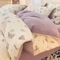 冬天牛奶绒床上四件套轻奢高级感冬季加厚珊瑚法兰绒被套床单床笠