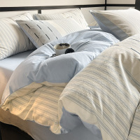 加厚全棉提花被套单件150x200x230纯棉简约条纹被罩套床上四件套
