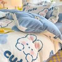 牛奶绒床上四件套冬天季加绒加厚双面珊瑚绒被套法兰绒床单三件套