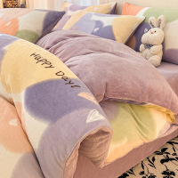简约牛奶绒床上用品四件套冬季加绒加厚珊瑚法兰绒床单被套三件套