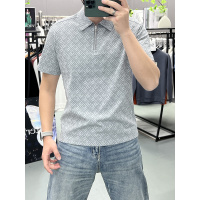 夏季新款休闲男士短袖polo衫时尚轻奢提花透气拉链反领半袖翻领T