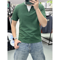 夏装新款高货短袖T恤男士半袖打底衫假两件扣子半袖潮流男装上衣