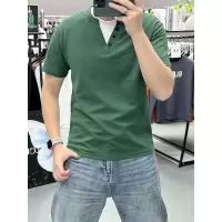 夏装新款高货短袖T恤男士半袖打底衫假两件扣子半袖潮流男装上衣