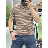 个性条纹短袖男半袖潮流圆领透气T恤青年宽松百搭夏季新款上衣潮T