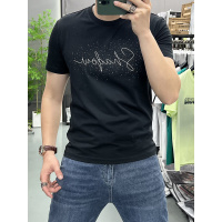 夏季休闲修身显瘦烫印碎星字母圆领短袖青年百搭新款透气半袖上衣