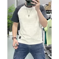 夏季休闲男士晕染拼接短袖T恤衫时尚字母钢印圆领套头上衣T恤