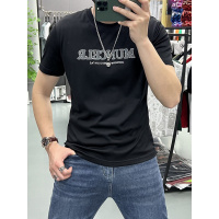 夏季新款圆领短袖T恤男士时尚欧版透气体恤潮流烫钻字母修身上衣