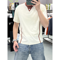 夏季新款拼接设计撞色战马刺绣男士休闲圆领短袖T恤宽松时尚上衣