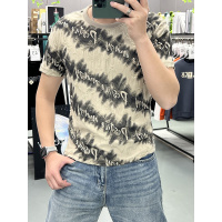 夏季新款短袖T恤男烫钻破洞字母半袖时尚个性上衣圆领休闲T恤打底