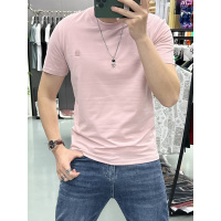 欧洲站短袖T恤男夏季新款潮牌修身半袖男士简约凹凸字母圆领上衣