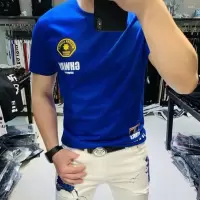 欧美新款潮流丝光棉短袖男帅气时尚简约修身印花白T恤薄款半截袖