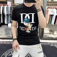 短袖T恤男圆领潮牌ins印花卡通夏季丝光棉体恤男上衣修身几何图案