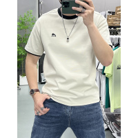 夏季青年款刺绣字母撞色圆领短袖T恤潮流简约气质情侣款宽松上衣