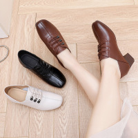 2026春季新款牛皮中跟复古百搭英伦小皮鞋深口四季女鞋粗跟单鞋女