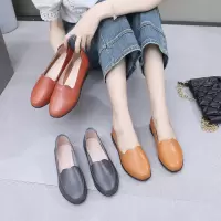 2026春秋真皮牛筋底软底中老年妈妈鞋复古平底老妈皮鞋中口女鞋子