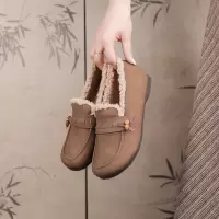 25秋冬真皮勃肯鞋女舒适加绒毛毛复古磨砂牛皮软底平底鞋大码43-4