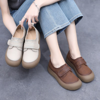 25秋季新款真皮女单鞋厚底软底手工复古舒适博肯搭扣透气女乐福