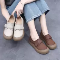 25秋季新款真皮女单鞋厚底软底手工复古舒适博肯搭扣透气女乐福