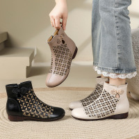 头层牛皮复古镂空马丁靴女26春夏新款中跟民族风休闲软底妈妈凉靴