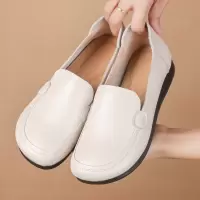 头层牛皮平底单鞋套脚民族风2026春季妈妈鞋软底舒适圆头工作鞋女