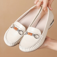 26新款牛皮软底舒适豆豆鞋女金属马衔扣一脚蹬休闲复古四季豆豆鞋