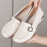 真皮一脚蹬复古风时尚百搭单鞋女2026春秋新款平底四季休闲小皮鞋