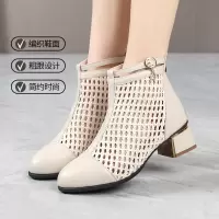 编织镂空网靴2026春夏季新款粗跟复古网纱凉靴舒适网面四季凉鞋