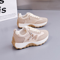 ins韩版皮面低帮老爹鞋女2026春季新款透气增高休闲