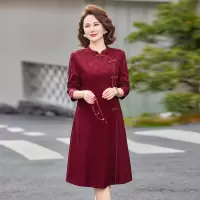 2026年女士气质连衣裙大码宽松妈妈装裙子女复古中年女装长袖春装