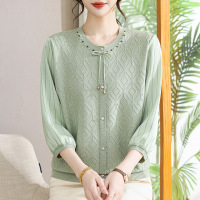 七分袖妈妈装针织上衣女时尚中老年春秋款小衫薄款春装衣服40-60