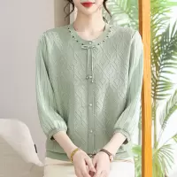 七分袖妈妈装针织上衣女时尚中老年春秋款小衫薄款春装衣服40-60