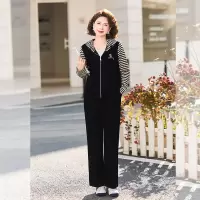 中老年女士休闲两件套套装妈妈装拼接条纹款衣服中年休闲运动服女