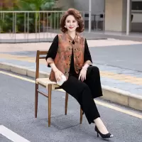 中老年女装休闲套装女40-60岁国风女装大码宽松三件套妈妈装春装