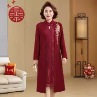 假两件女装40-60岁婚宴连衣裙时尚女装大码宽松衣服喜庆婆婆装春