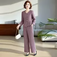 中老年春秋新款衣服时尚简约妈妈装套装春款V领显高显瘦中年女装