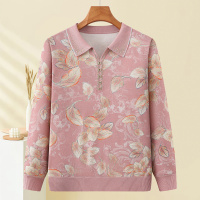 新款妈妈长袖上衣时尚中老年女装T恤印花款中年人小衫薄款衣服女