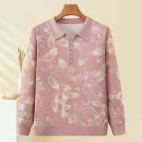 新款妈妈长袖上衣时尚中老年女装T恤印花款中年人小衫薄款衣服女