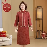 时尚婚宴妈妈装女洋气中老年女装休闲裙子喜庆女两件套衣服春季女