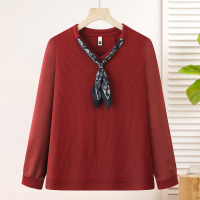 春秋新款妈妈装T恤衫洋气拼接款中老年女装时尚简约绸带款50岁女