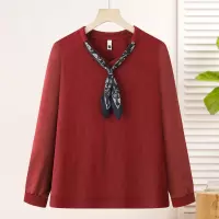 春秋新款妈妈装T恤衫洋气拼接款中老年女装时尚简约绸带款50岁女