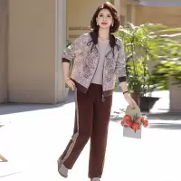 气质简约连帽妈妈装两件套时尚女装休闲中老年女装40岁运动服春装